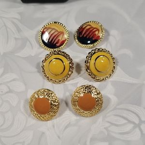 Lot 3 pair stud earrings 1989s gold orange swirl